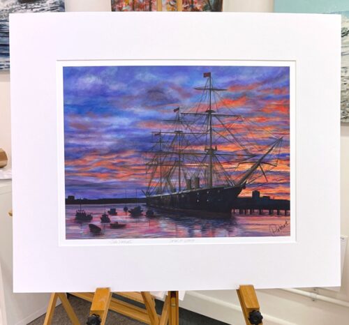 Sunset-on-Warrior historic ship Portsmouth art Pankhurst Gallery