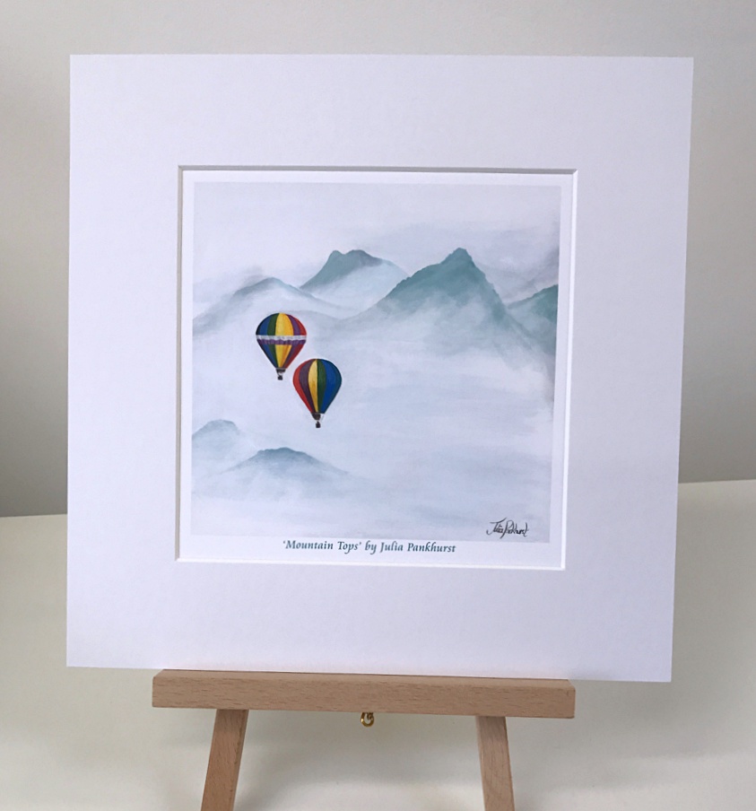 Mountain Tops hot air balloon print art gift Pankhurst Gallery