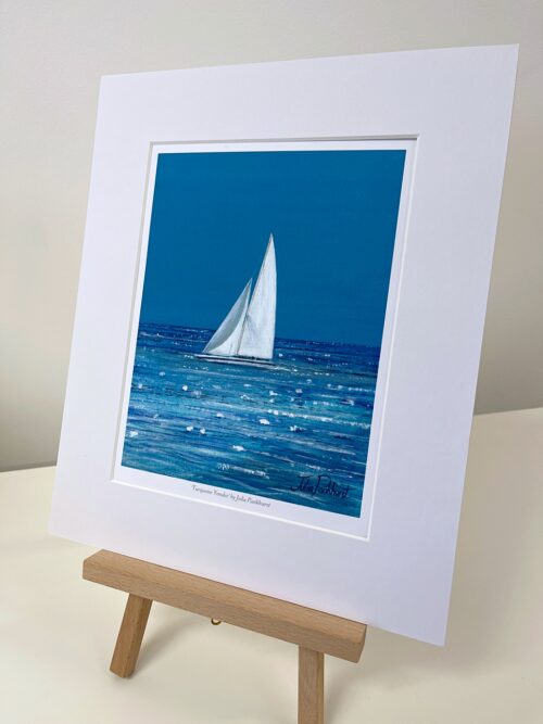 Turquoise Yonder White Yacht Boat Sailing Seascape Art Print Gift Pankhurst Gallery