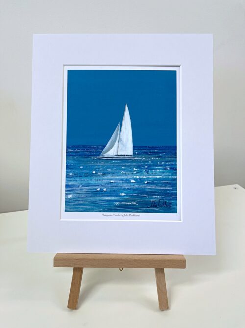 Turquoise Yonder White Yacht Boat Sailing Seascape Art Print Gift Pankhurst Gallery
