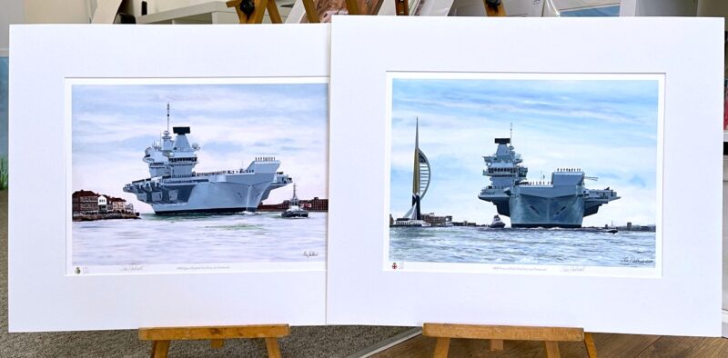 COMMEMORATIVE TWIN SET OFFER HMS Queen Elizabeth HMS Prince of Wales warship naval art gift Pankhurst Gallery