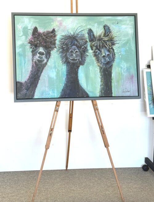 The family portrait, three black Alpacas ORIGINAL PAINTING